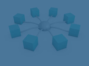 Cubes interconnected to represent blockchain technology