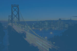 Bay Bridge at night. Concept to show businesses moving out of California.