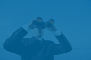 Market correction concept, businessman with binoculars