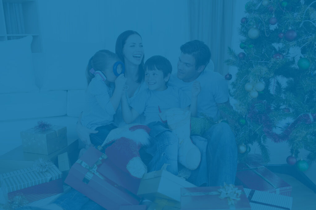 Family at Christmas, concept of charitable giving and family gifting during holidays.