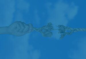 Person holding fraying rope, representing business contingency planning for uncertain future.